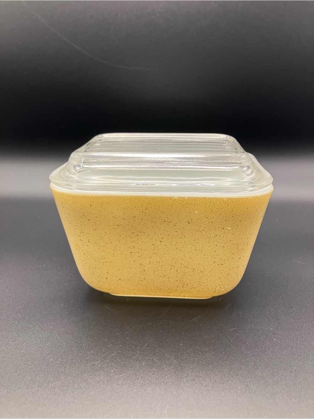 Vintage Pyrex Speckled Yellow Glass Refrigerator Storage Dish with Clear Lid